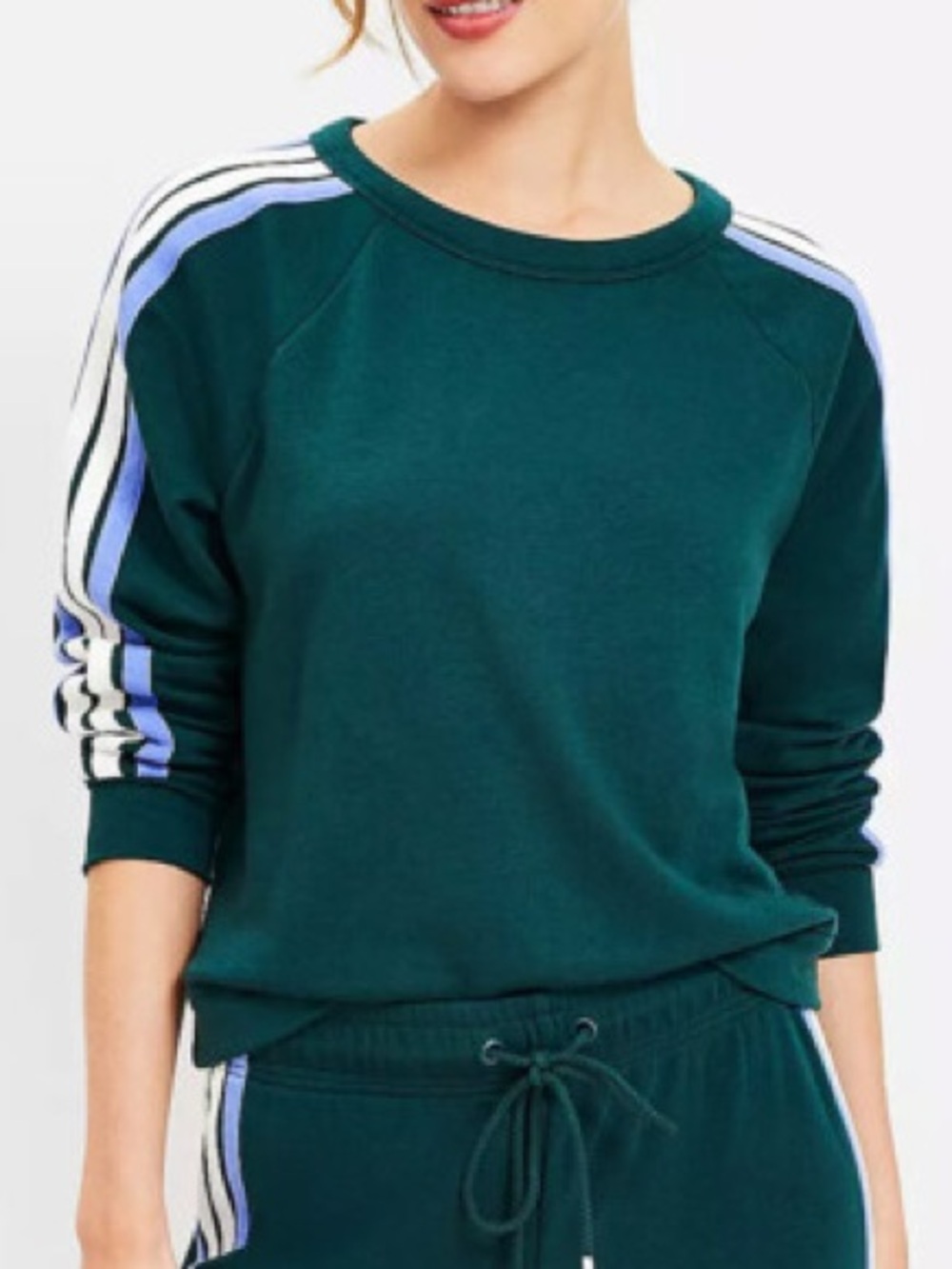 Lou & Grey Side Stripe Cozy Cotton Terry Sweatshirt Green XL